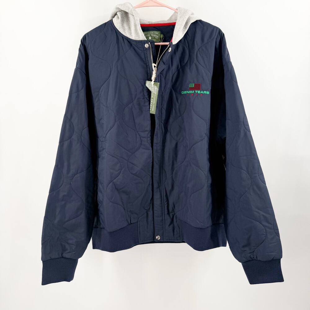 Denim Tears Nylon Jacket Men’s Size Large NWT Navy Hoodie Quilted Onion Zip Up
